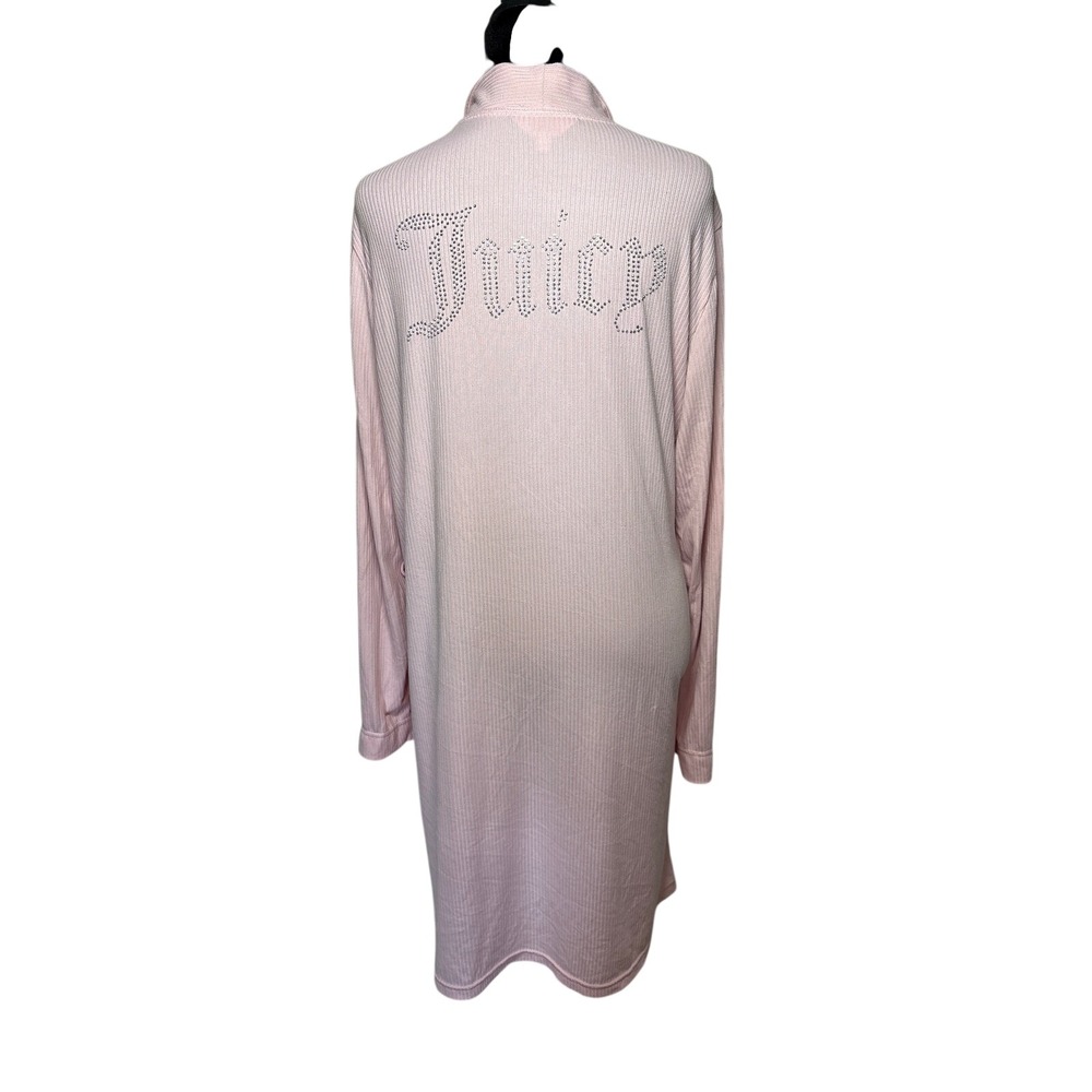 Juicy Couture 2010s Pink Ribbed Rhinestone Bling Logo Sleepwear Robe Large Y2K